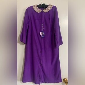 Vintage NWT Purple Grandmacore Women's Housecoat w/ Lace Collar Warm